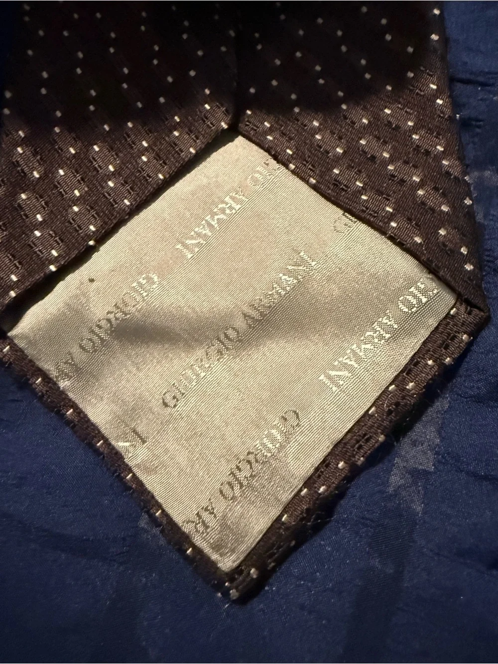 Giorgio Armani Brown Silk Tie with Gold Dot Motif
